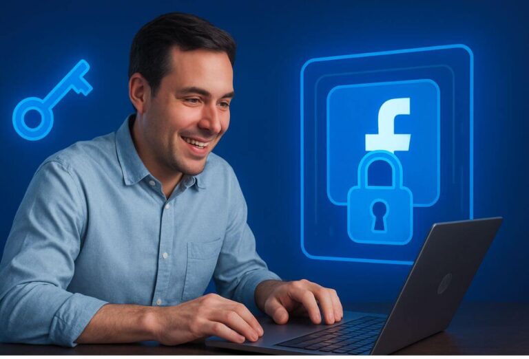 homem feliz por conseguir recuperar conta do facebook